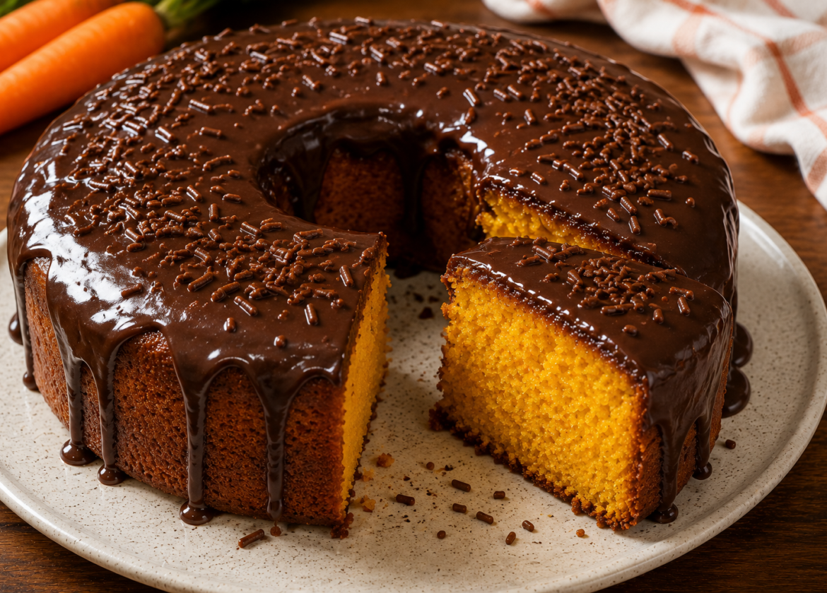 Bolo de Cenoura com Cobertura de Chocolate Fofinho