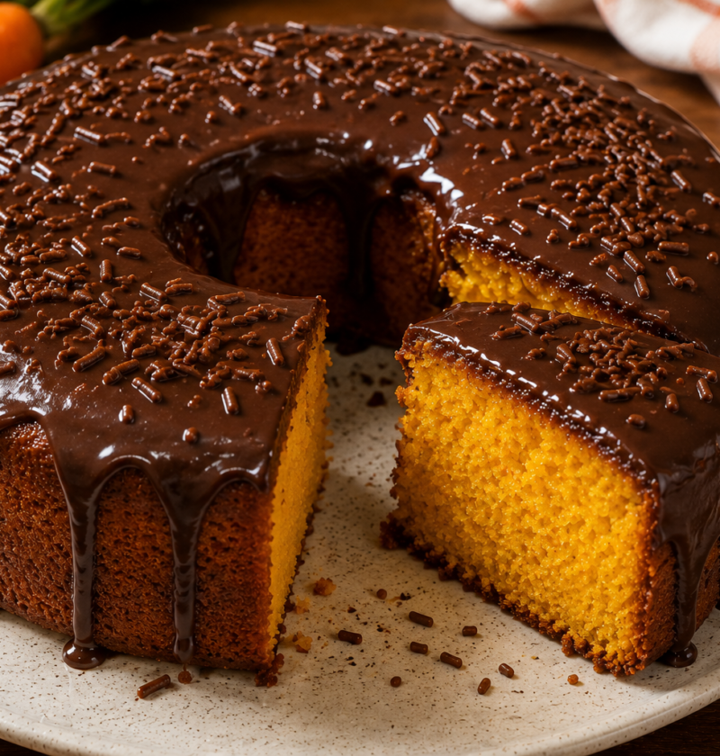 Bolo de Cenoura com Cobertura de Chocolate Fofinho