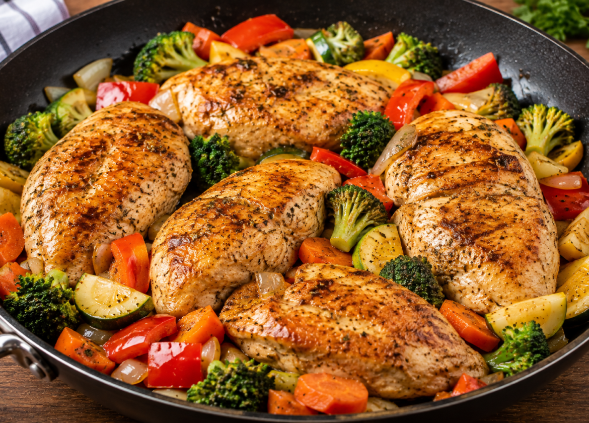 Frango com legumes na frigideira fit