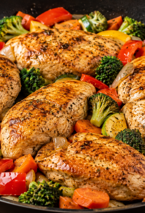 Frango com legumes na frigideira fit