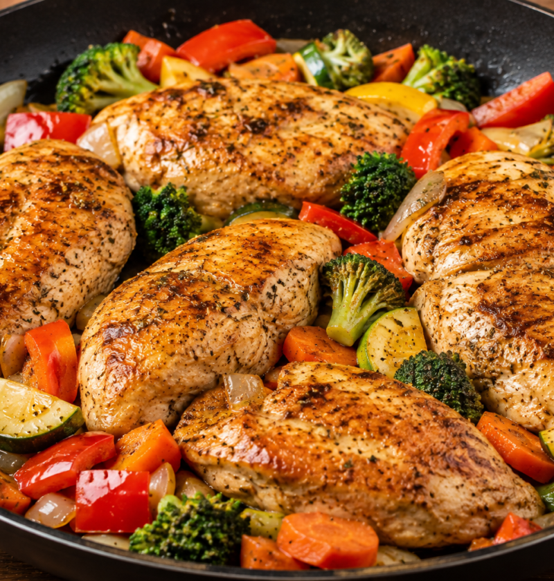 Frango com legumes na frigideira fit
