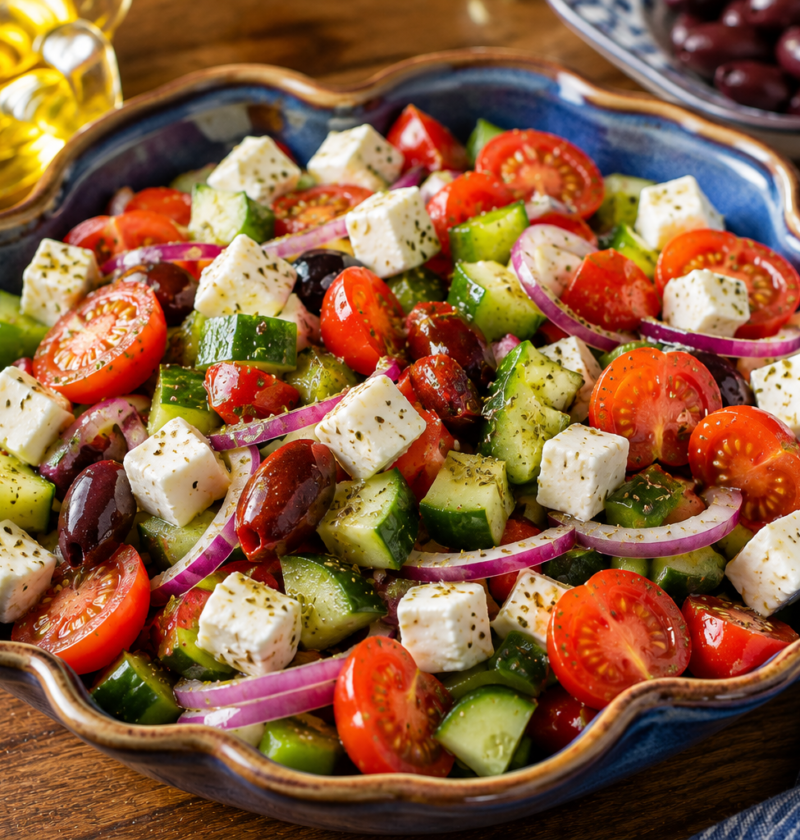 Salada Grega Fácil com Queijo, Tomate e Pepino