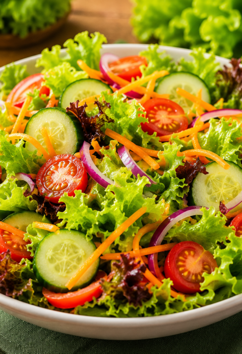 Salada de Alface com Tomate, Cenoura e Pepino
