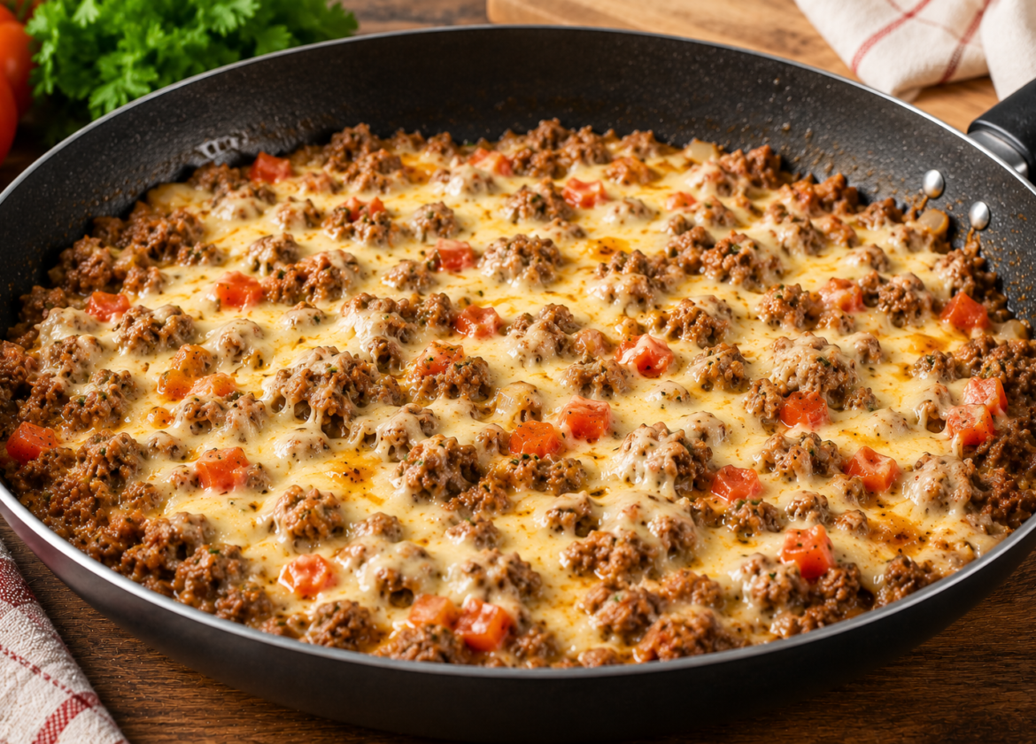 Crie aimagem receita para o blog Carne Moída Cremosa com Queijo na Frigideira
