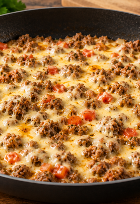 Crie aimagem receita para o blog Carne Moída Cremosa com Queijo na Frigideira