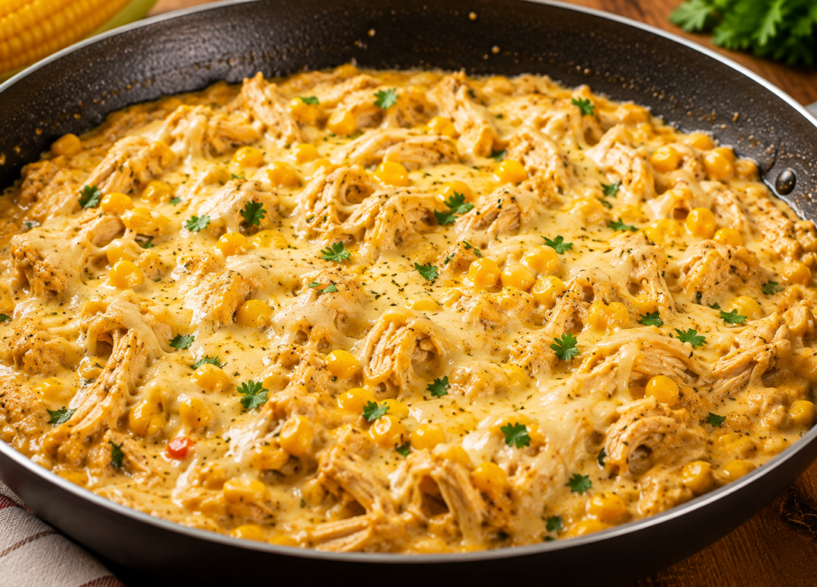 Frango Cremoso com Milho e Queijo na Frigideira