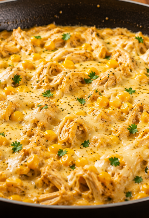 Frango Cremoso com Milho e Queijo na Frigideira