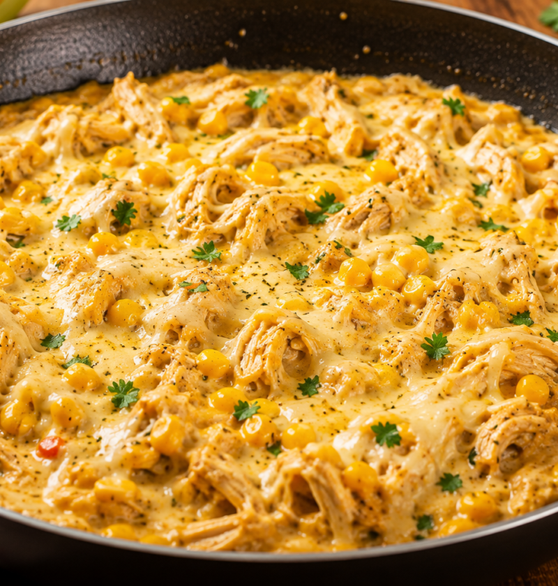 Frango Cremoso com Milho e Queijo na Frigideira