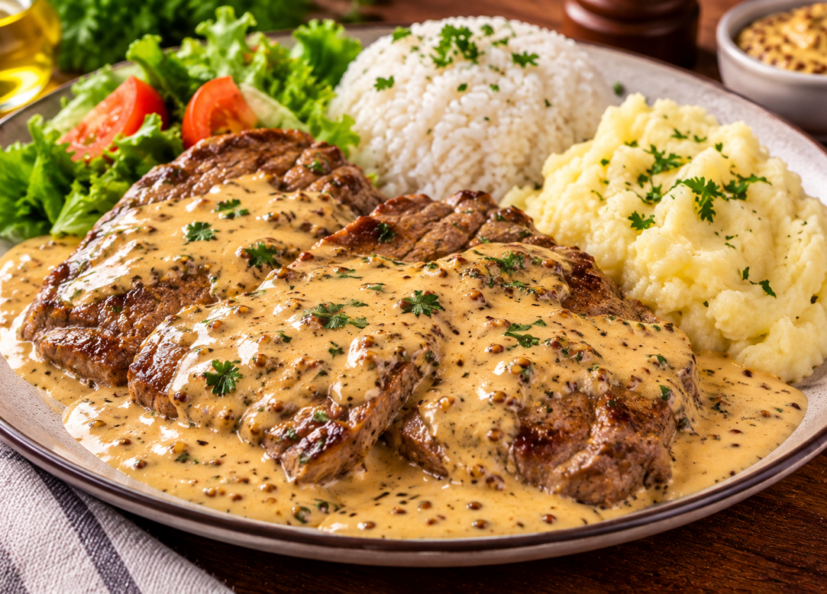 Bife com Molho de Mostarda e Creme de Leite: Receita Fácil