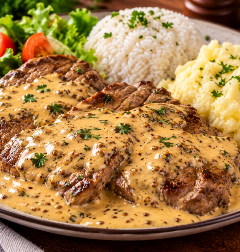 Bife com Molho de Mostarda e Creme de Leite: Receita Fácil
