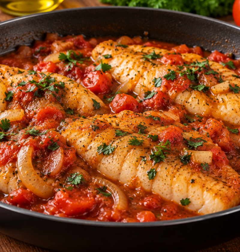 Filé de Merluza ao Molho de Tomate