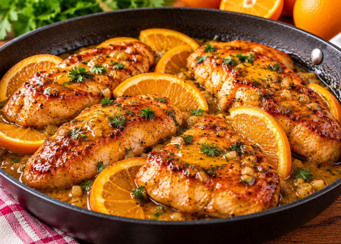 Frango com Molho de Laranja na Frigideira