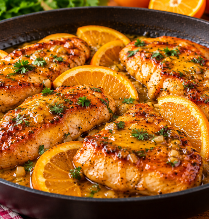 Frango com Molho de Laranja na Frigideira